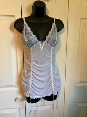 La Vie En Rose Lavender Lace-Trim Chemise with Ruched Sides